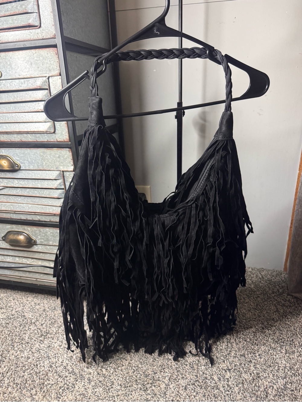 Rue21 Black Fringed Shoulder Bag with Braided Strap